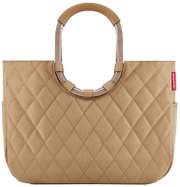 Beige Tasche mit gestepptem Muster und runden Griffen, Vorderansicht