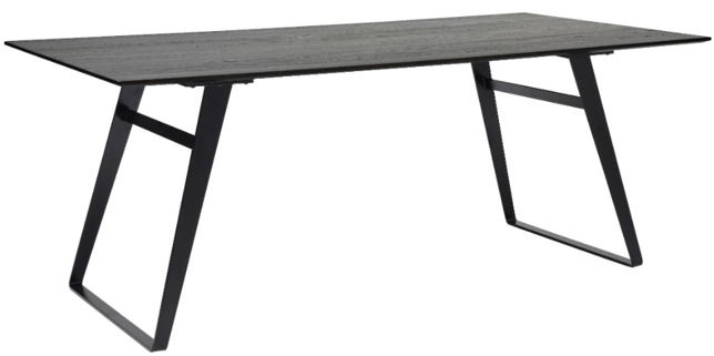 Musterring Eettafel MR JUSTB! Moderner Esstisch mit schwarzer Tischplatte und schrägen Metallbeinen, seitliche Perspektive