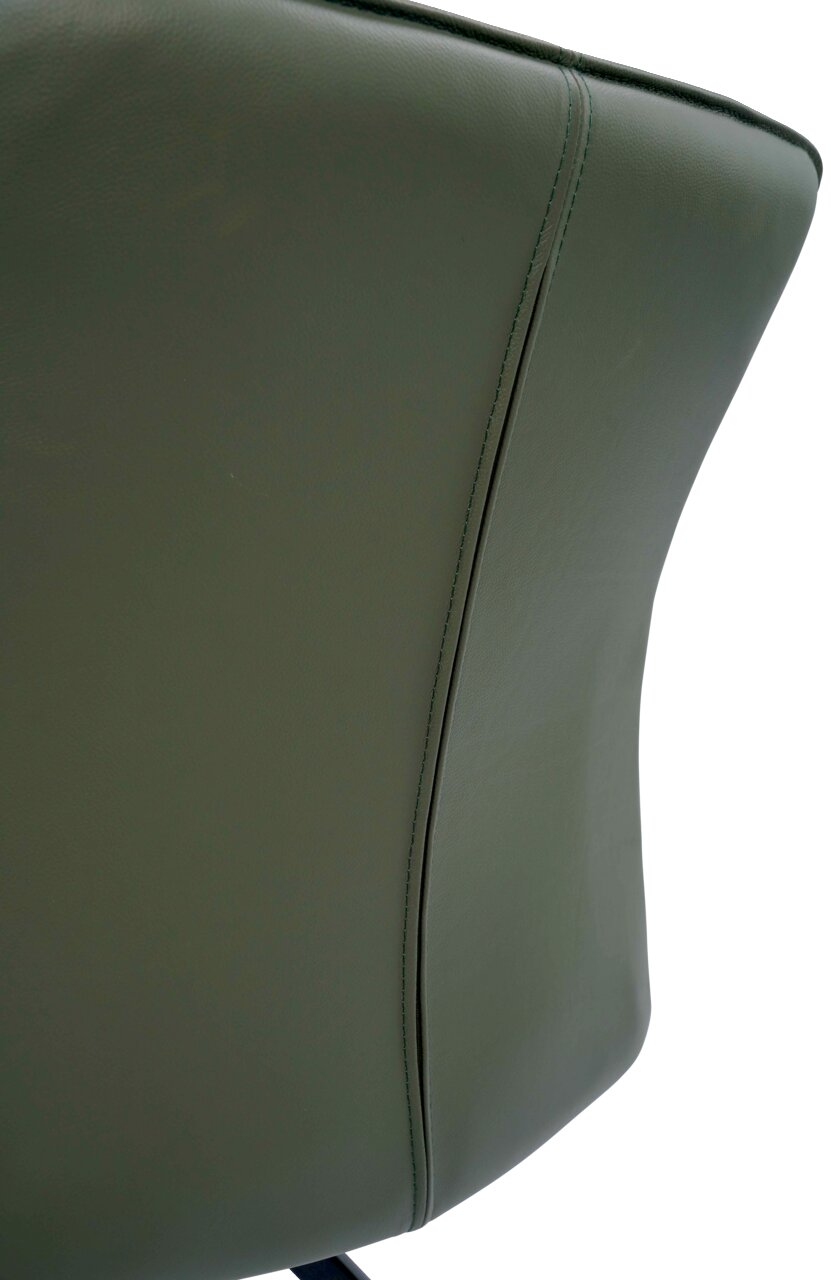 Rückansicht eines grünen Armlehnstuhls mit glatter Lederoberfläche
