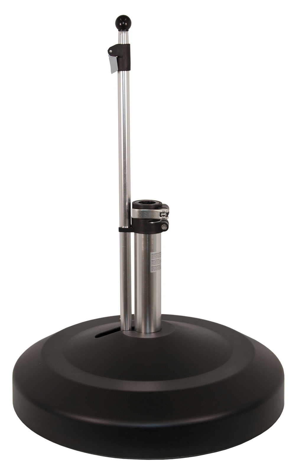 Schwarzer Schirmständer mit silbernem Teleskoprohr, seitliche Perspektive