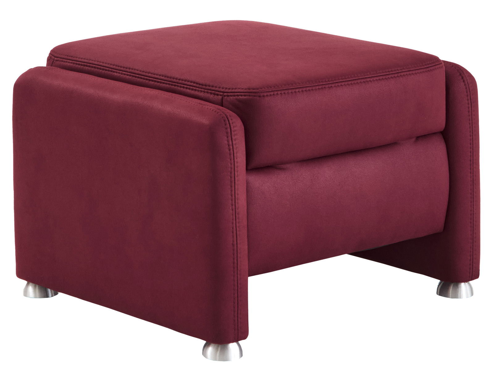 Beldomo Comfort Hocker INGOLSTADT Moderner roter Hocker mit Metallfüßen, seitliche Perspektive