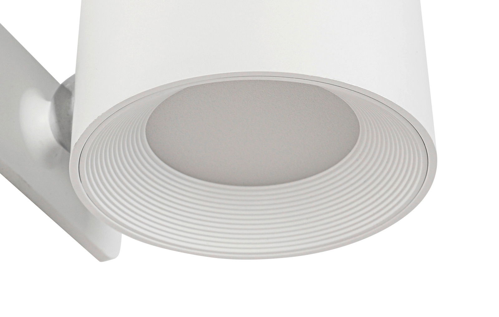 Nahaufnahme einer weißen Akku-Wandleuchte aus seitlicher Perspektive