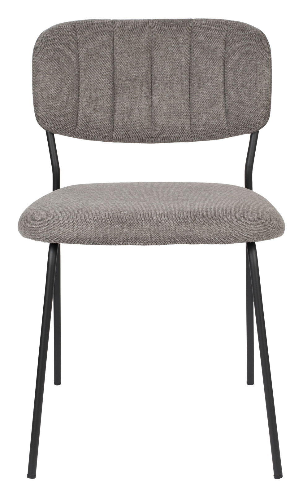 Z2 Stuhl JOLIEN Grauer Stuhl mit gepolsterter Sitzfläche und Rückenlehne, schwarzes Metallgestell, Frontalansicht