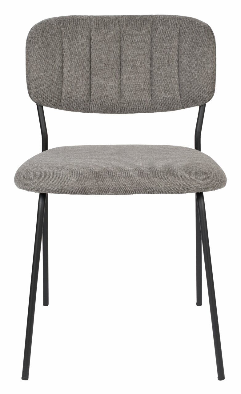 Z2 Stuhl JOLIEN Grauer Stuhl mit gepolsterter Sitzfläche und Rückenlehne, schwarzes Metallgestell, Frontalansicht