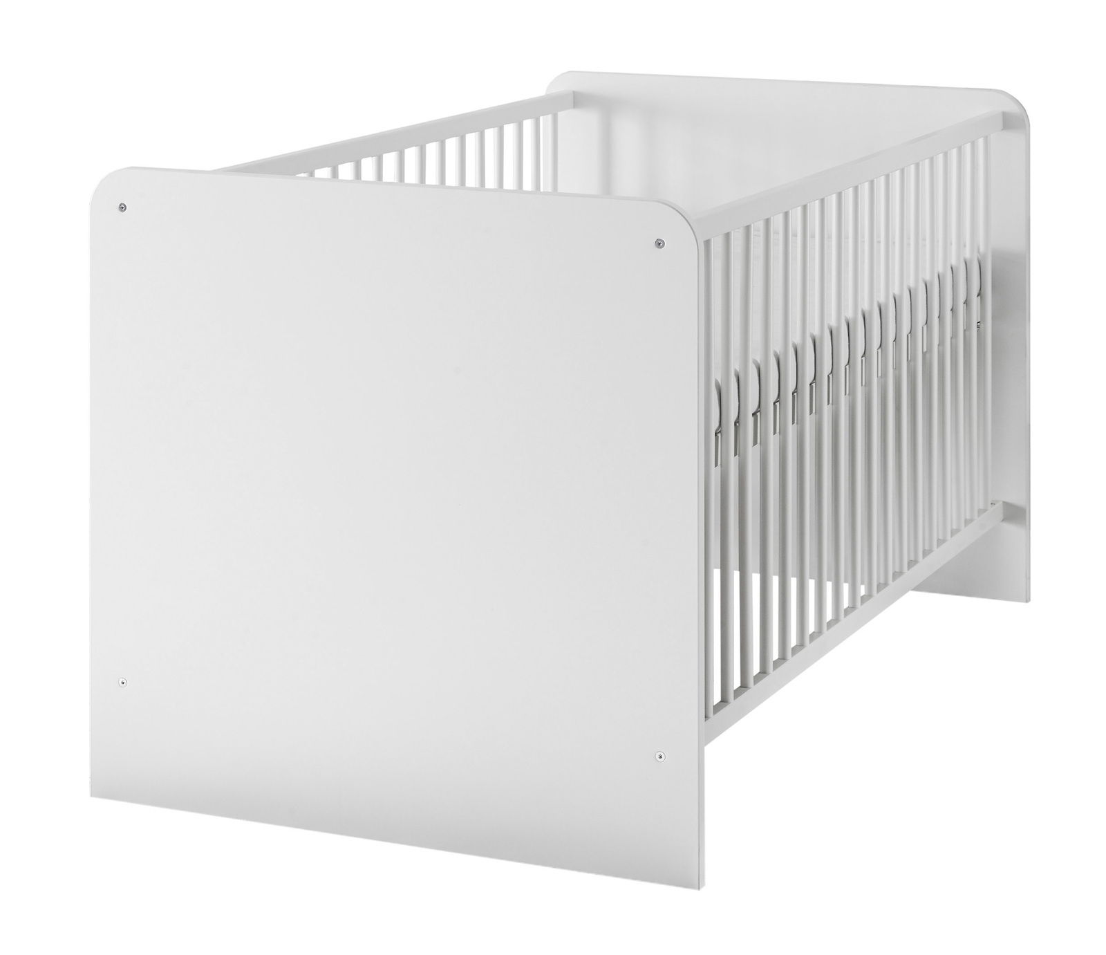 MyBaby Babybett BIBO Weißes Babybett aus Holz, seitliche Perspektive