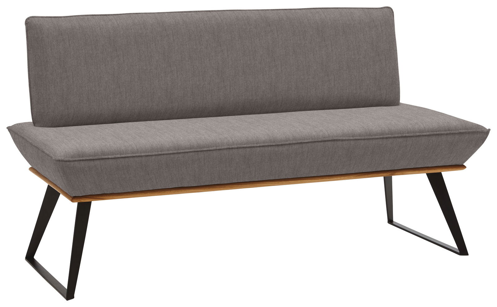 Graue Bank mit modernem Design, seitliche Perspektive