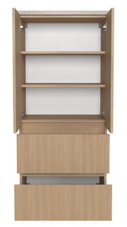 Midischrank 60 cm in Holzoptik mit offenen Türen und Schubladen, Frontalansicht
