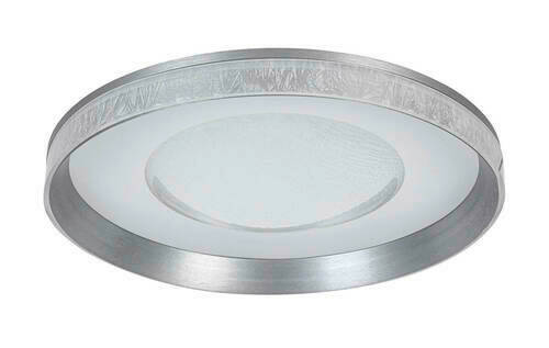 Runde LED-Deckenleuchte aus Metall und Glas, seitliche Perspektive