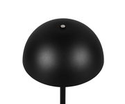 Schwarze Akku-Tischleuchte von oben betrachtet mit glatter, halbkugelförmiger Oberfläche.