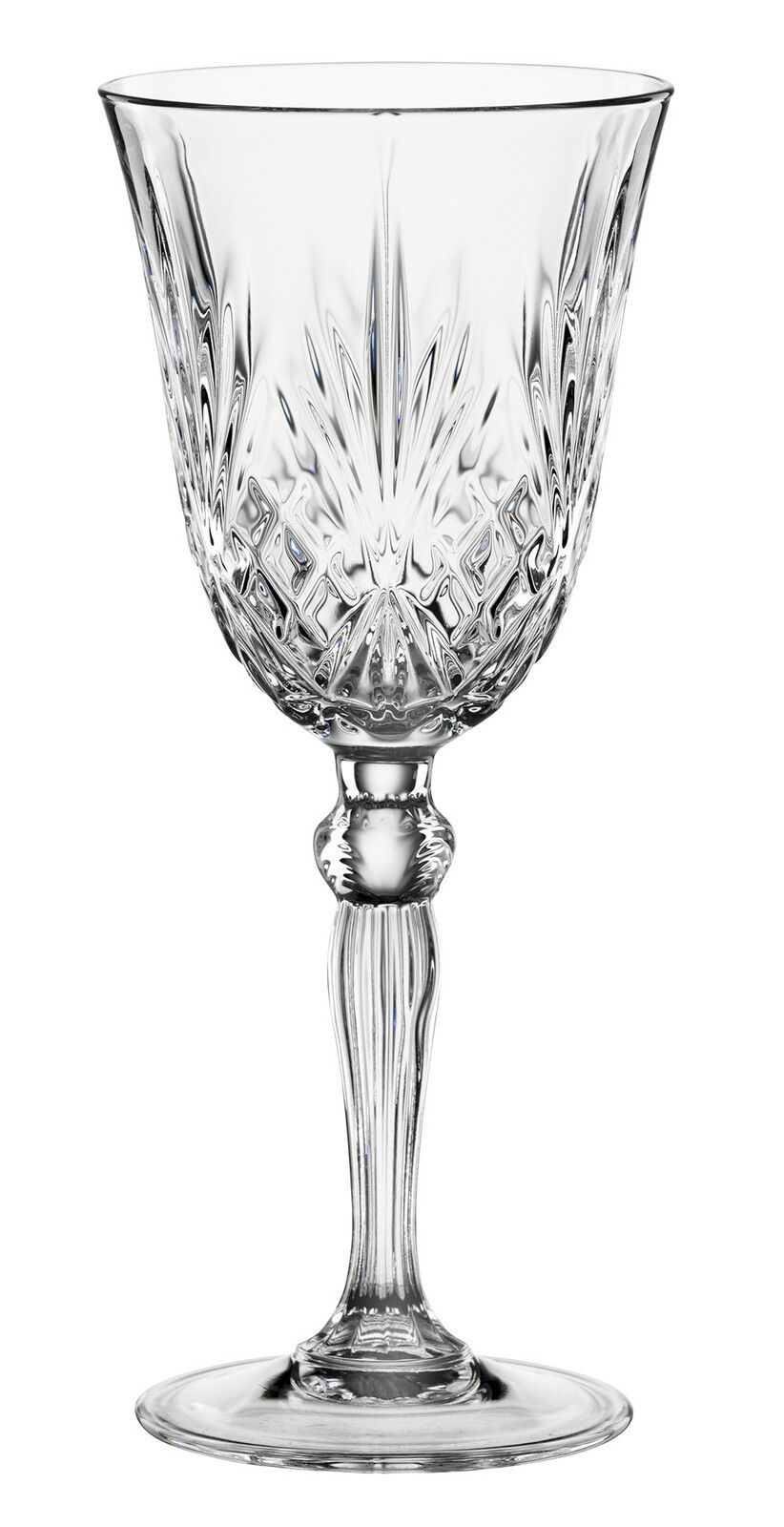 Eleganter Weinkelch 180ml Ashley aus Kristallglas, frontal abgebildet mit detailliertem Schliffmuster.