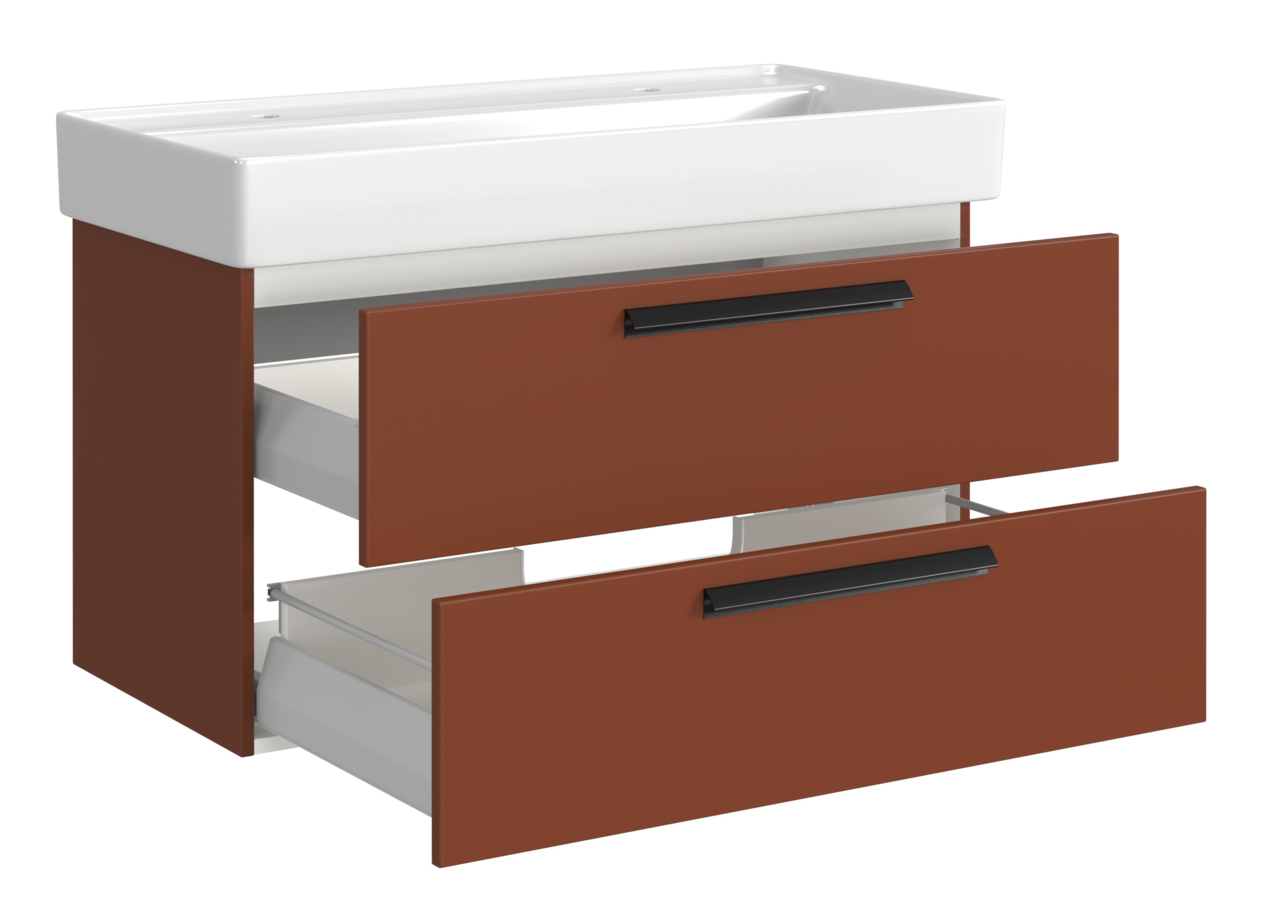 Waschtisch-Set mit zwei Schubladen in Rotbraun, Ansicht von vorne