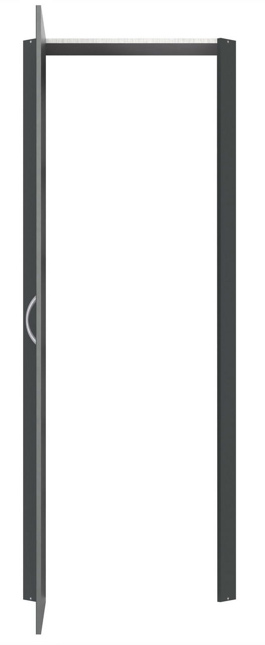 Geöffnete Eckschranklösung in dunkler Farbe, frontal betrachtet