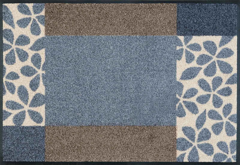 Fußmatte Florita grey mit floralem Muster in Blau- und Brauntönen, Draufsicht