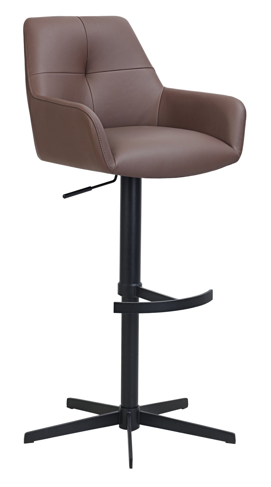 Novel Barhocker MEDUSA Moderner Barhocker mit braunem Kunstlederbezug und schwarzem Metallgestell, seitliche Perspektive