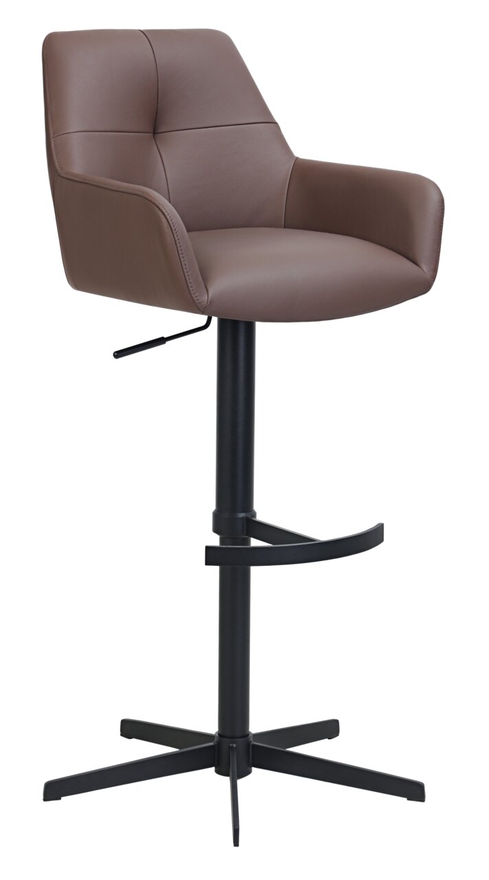 Novel Barhocker MEDUSA Moderner Barhocker mit braunem Kunstlederbezug und schwarzem Metallgestell, seitliche Perspektive