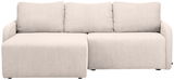 Beige Rundecke Sofa mit drei Rückenkissen, Vorderansicht