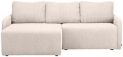 Beige hoekbank met drie rugkussens, vooraanzicht