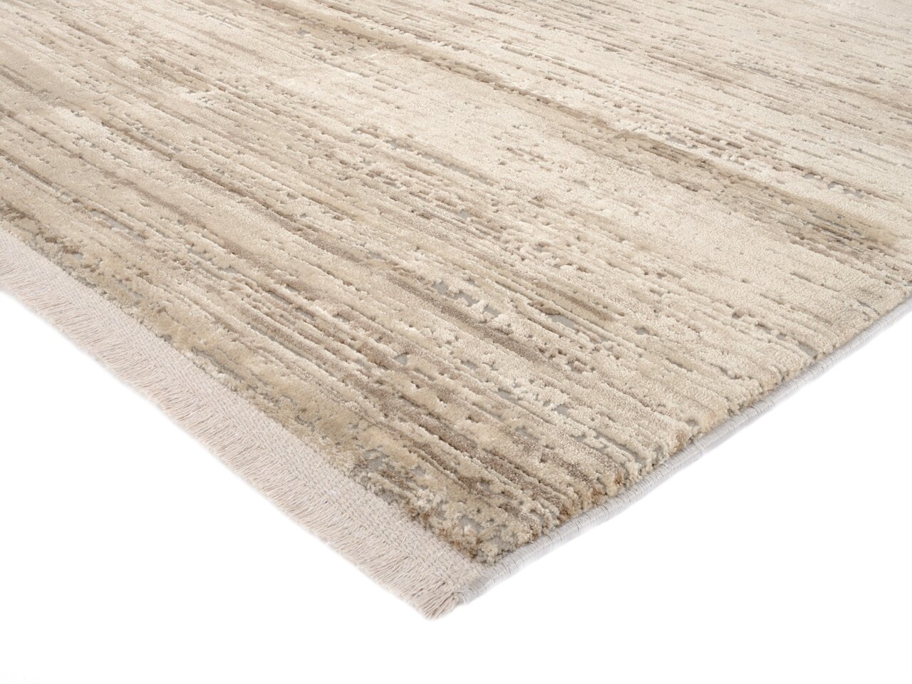 Designer Teppich in Beige- und Brauntönen, Nahaufnahme aus schräger Perspektive