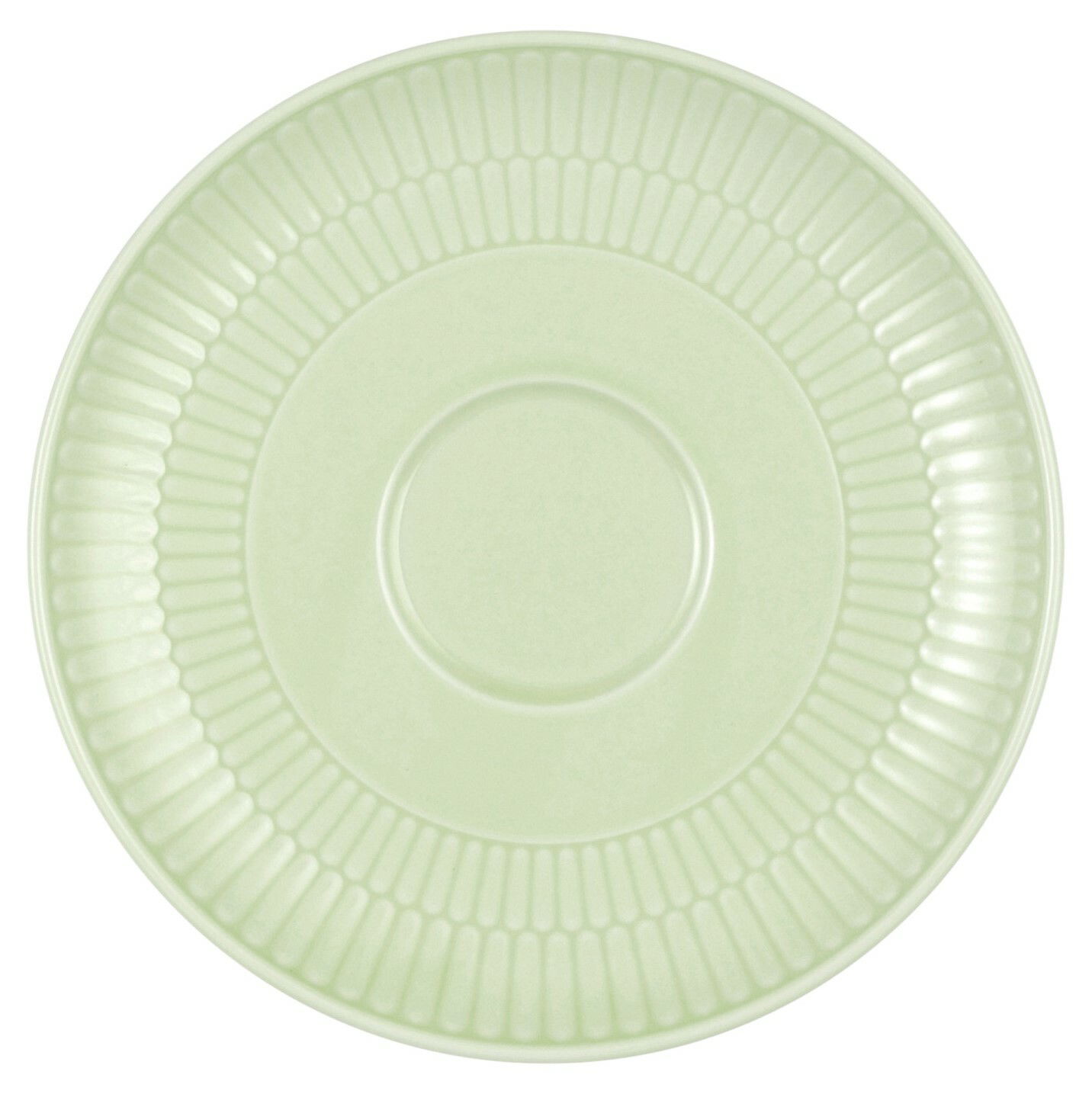 Große Kombi-Untertasse, 16 cm, in sanftem Grün mit geriffeltem Rand, Draufsicht
