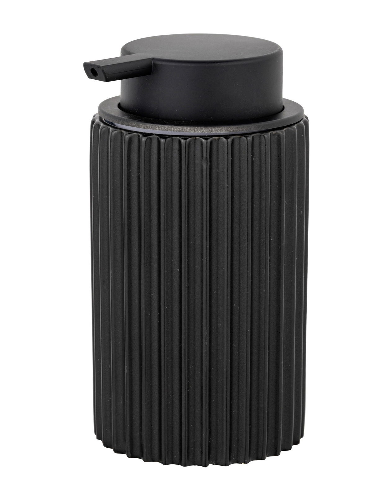Schöner Wohnen Seifenspender SOLIERA Schwarzer, gerippter Keramik Seifenspender Soliera aus seitlicher Perspektive