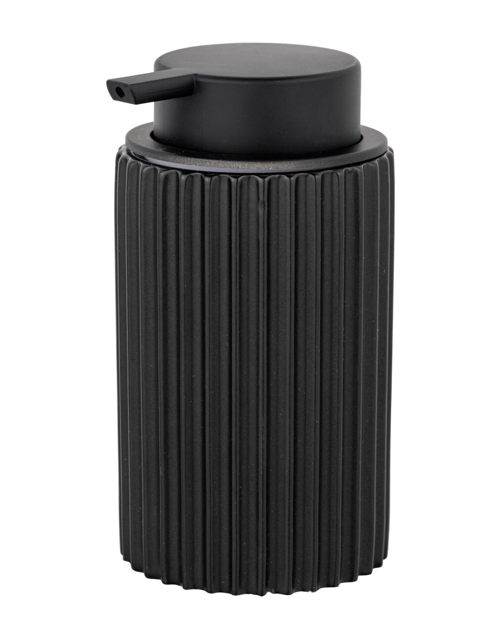 Schöner Wohnen Seifenspender SOLIERA Schwarzer, gerippter Keramik Seifenspender Soliera aus seitlicher Perspektive