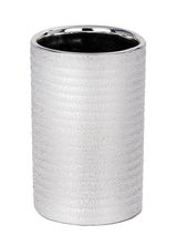 Keramik Zahnputzbecher Polaris in silberner Farbe mit strukturierter Oberfläche, Ansicht von vorne.