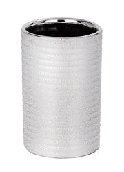 Keramik Zahnputzbecher Polaris in silberner Farbe mit strukturierter Oberfläche, Ansicht von vorne.