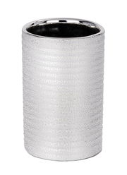 Keramik Zahnputzbecher Polaris in silberner Farbe mit strukturierter Oberfläche, Ansicht von vorne.