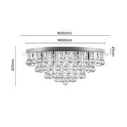 Deckenleuchte mit Kristallanhängern, seitliche Perspektive, Durchmesser 550mm, Höhe 220mm