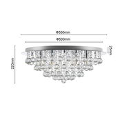 Deckenleuchte mit Kristallanhängern, seitliche Perspektive, Durchmesser 550mm, Höhe 220mm