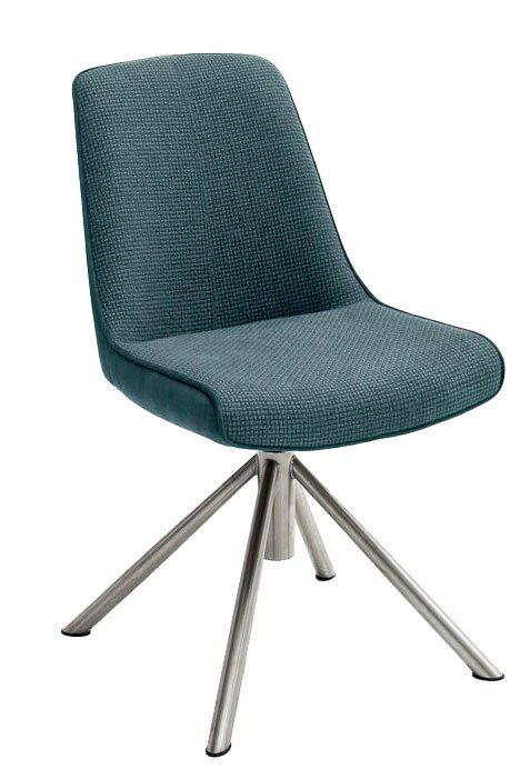 Novel Stuhl RIALTO Moderner Stuhl mit blauem Stoffbezug und Metallbeinen, seitliche Perspektive