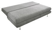 Graues Funktionssofa in ausgeklappter Position, seitliche Perspektive