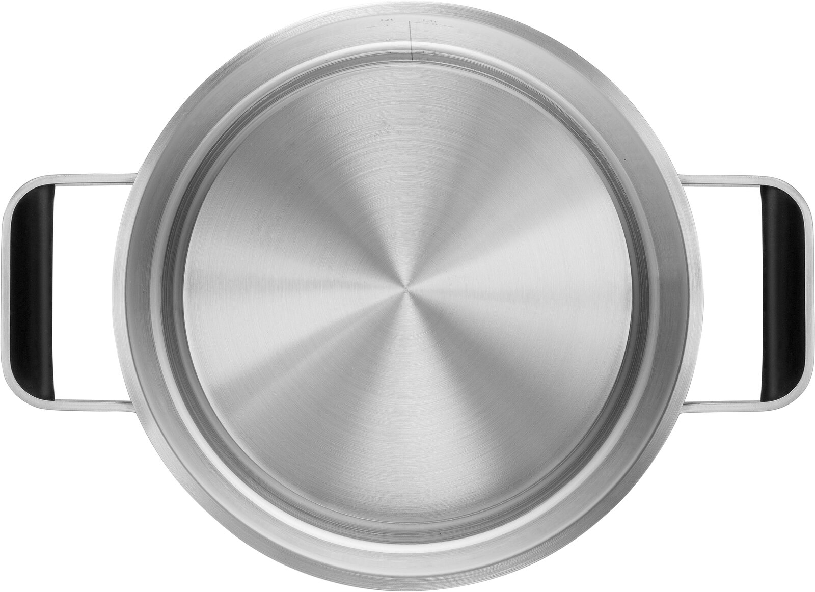 Topf aus Edelstahl, Draufsicht mit zwei seitlichen Griffen