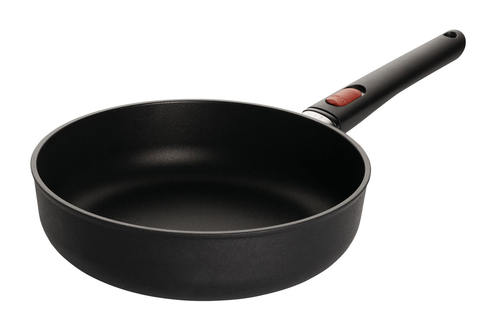 Hochrandpfanne 24cm EcoLite QX, schwarze Pfanne mit hohem Rand und ergonomischem Griff, seitliche Perspektive