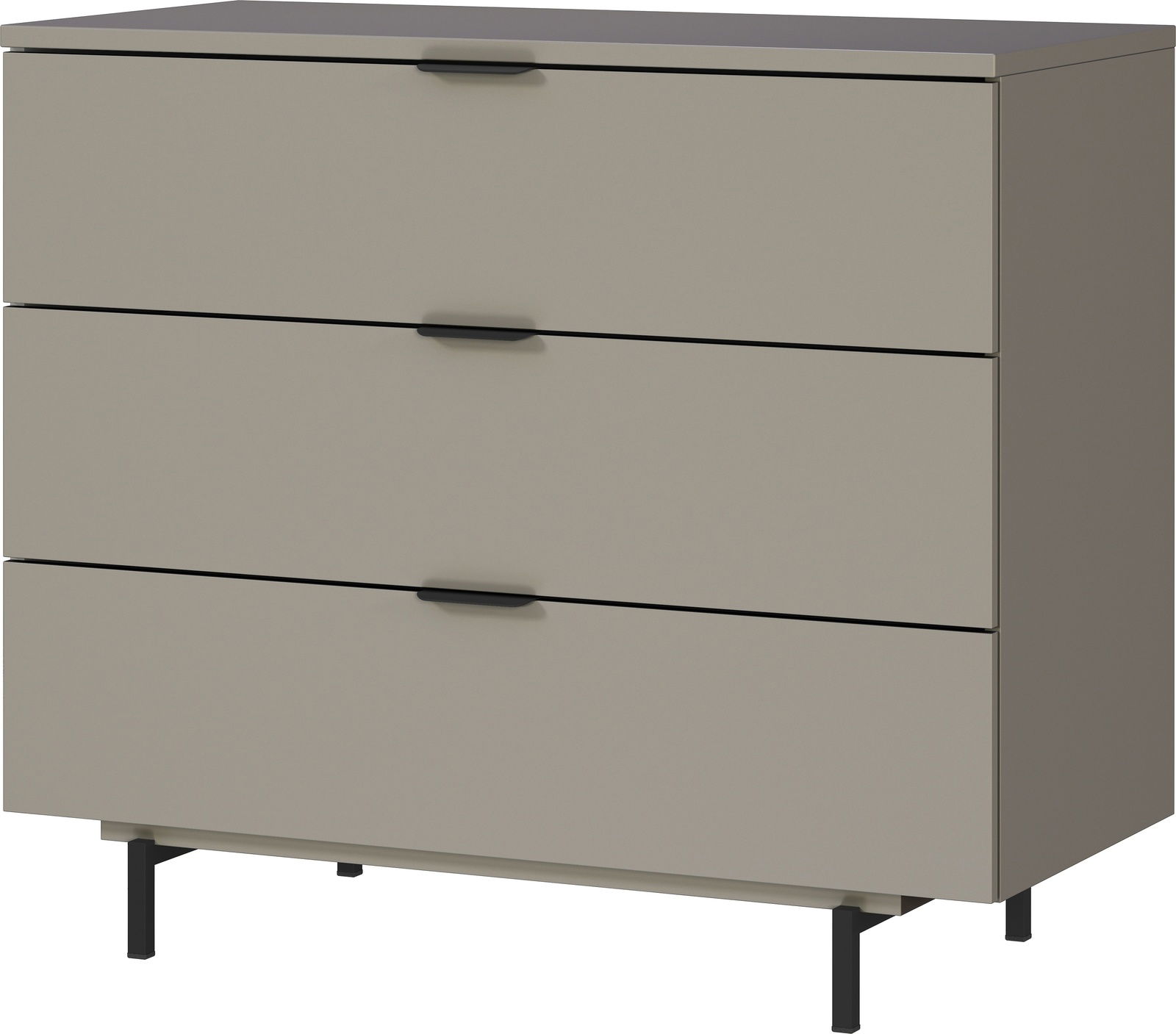 Kommode mit drei Schubladen in modernem Design, seitliche Perspektive