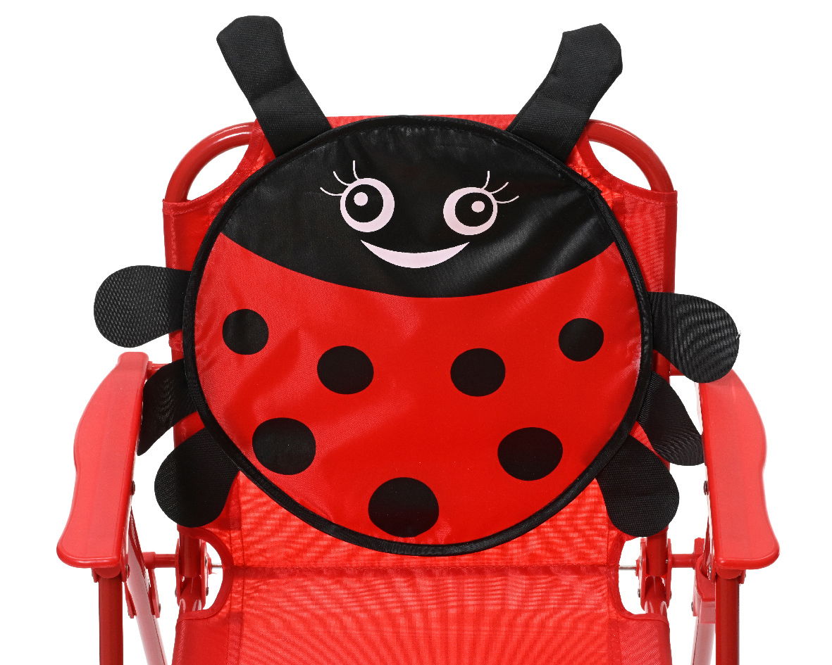 Rote Kinder-Gartenstuhl mit Marienkäfer-Design, Vorderansicht