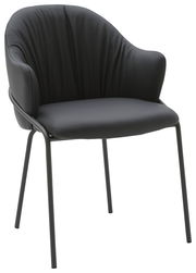 Moderner schwarzer Armlehnstuhl mit gepolsterter Sitzfläche und Rückenlehne, seitliche Perspektive