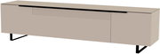 Beiges XL TV-Lowboard mit schwarzen Metallbeinen, seitliche Perspektive