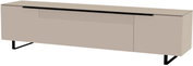 Beiges XL TV-Lowboard mit schwarzen Metallbeinen, seitliche Perspektive