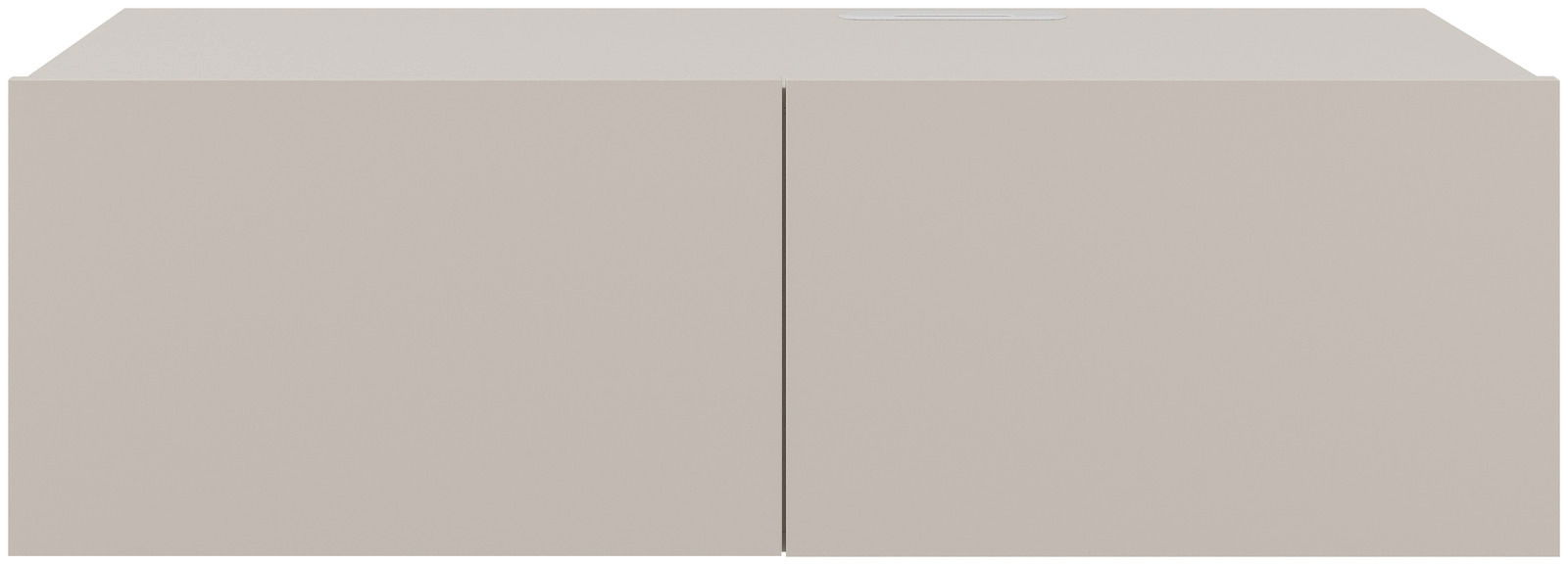Frontansicht eines modernen, beigen TV-Hängelowboards mit zwei Türen.