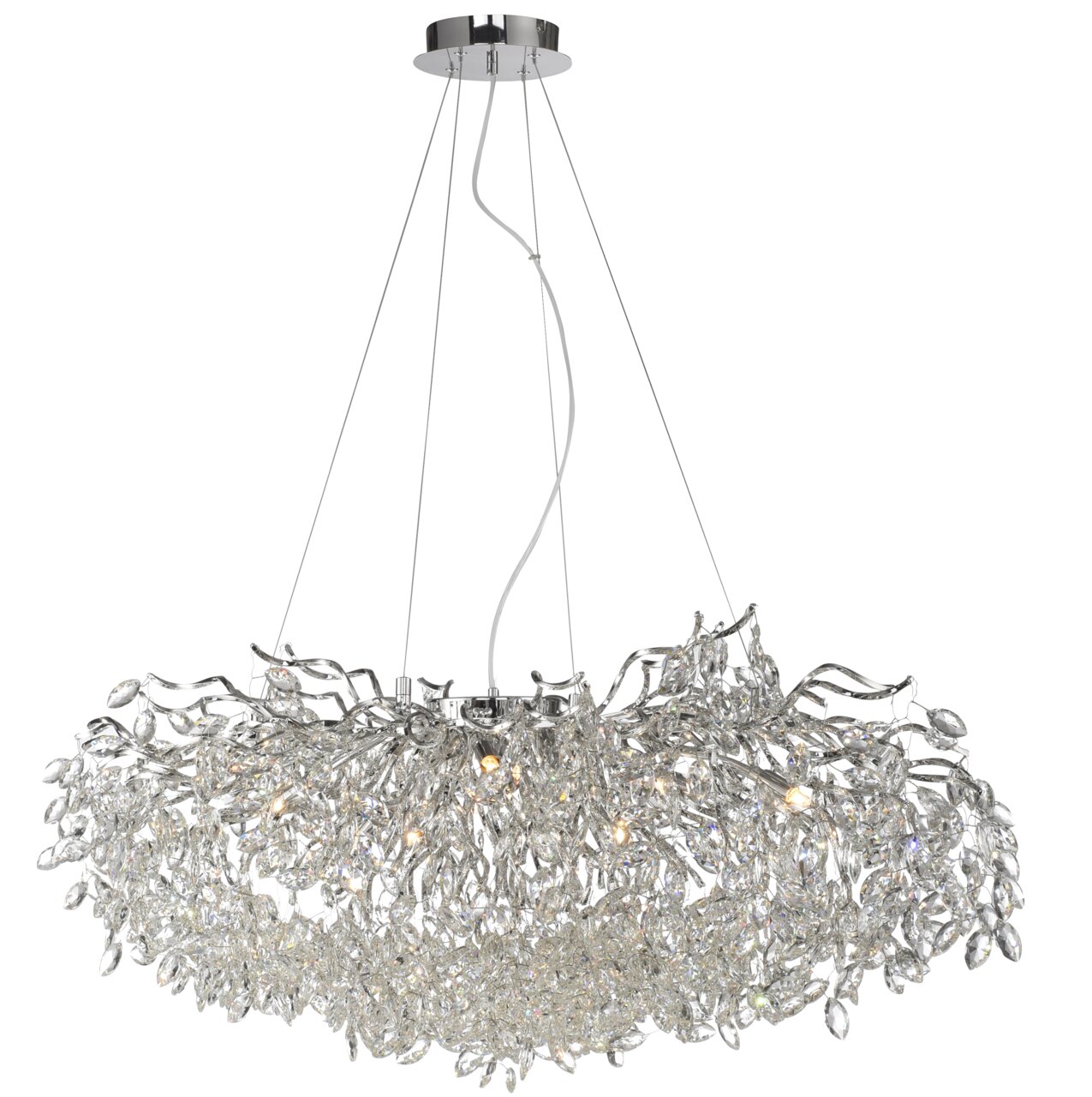 Moderner Kronleuchter RICICLE mit funkelnden Kristallen, seitliche Perspektive