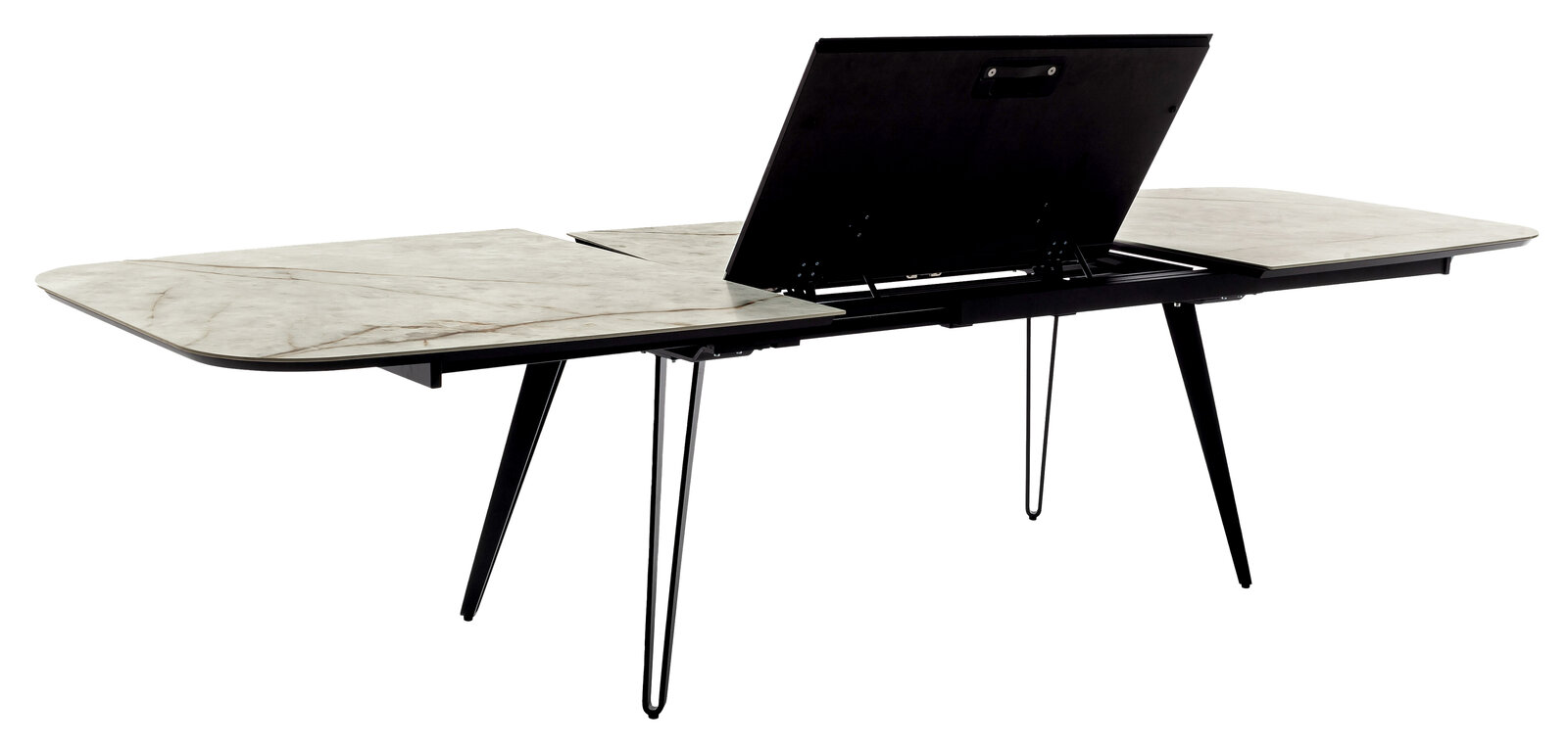 Esstisch 220x110cm mit ausziehbarer Tischplatte, seitliche Perspektive