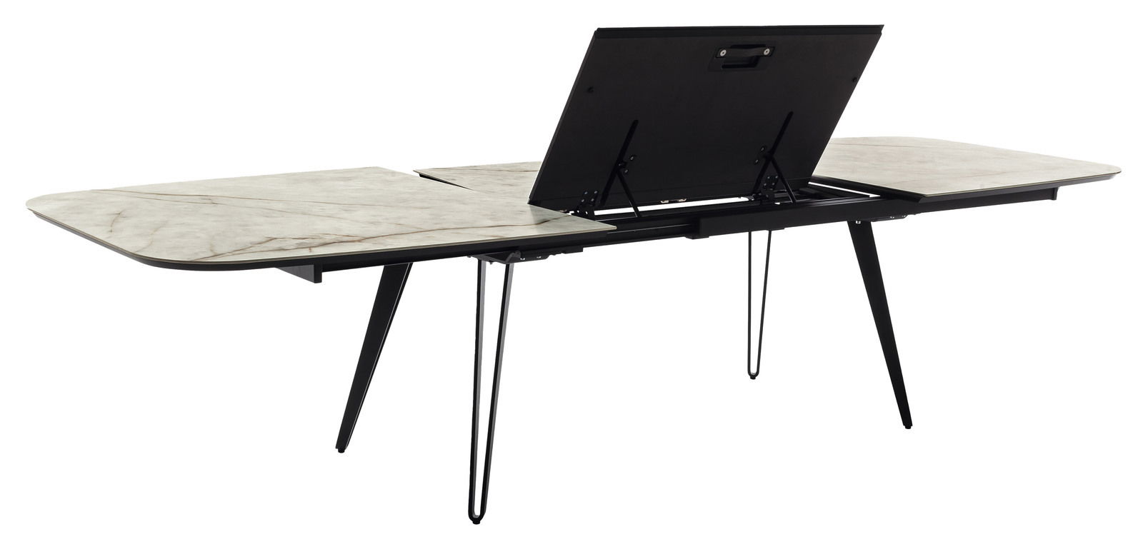 Esstisch 220x110cm mit ausziehbarer Tischplatte, seitliche Perspektive