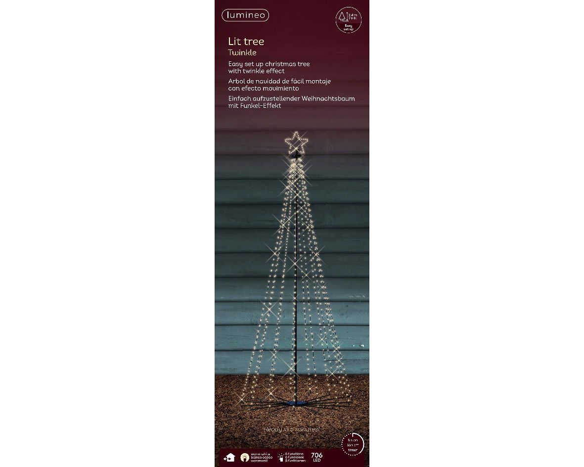 LED Baum mit Eisenstruktur und Funkel-Effekt, frontal fotografiert