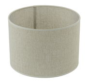 Zylindrischer Lampenschirm aus beigem Stoff, seitliche Perspektive