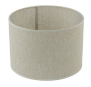 Zylindrischer Lampenschirm aus beigem Stoff, seitliche Perspektive