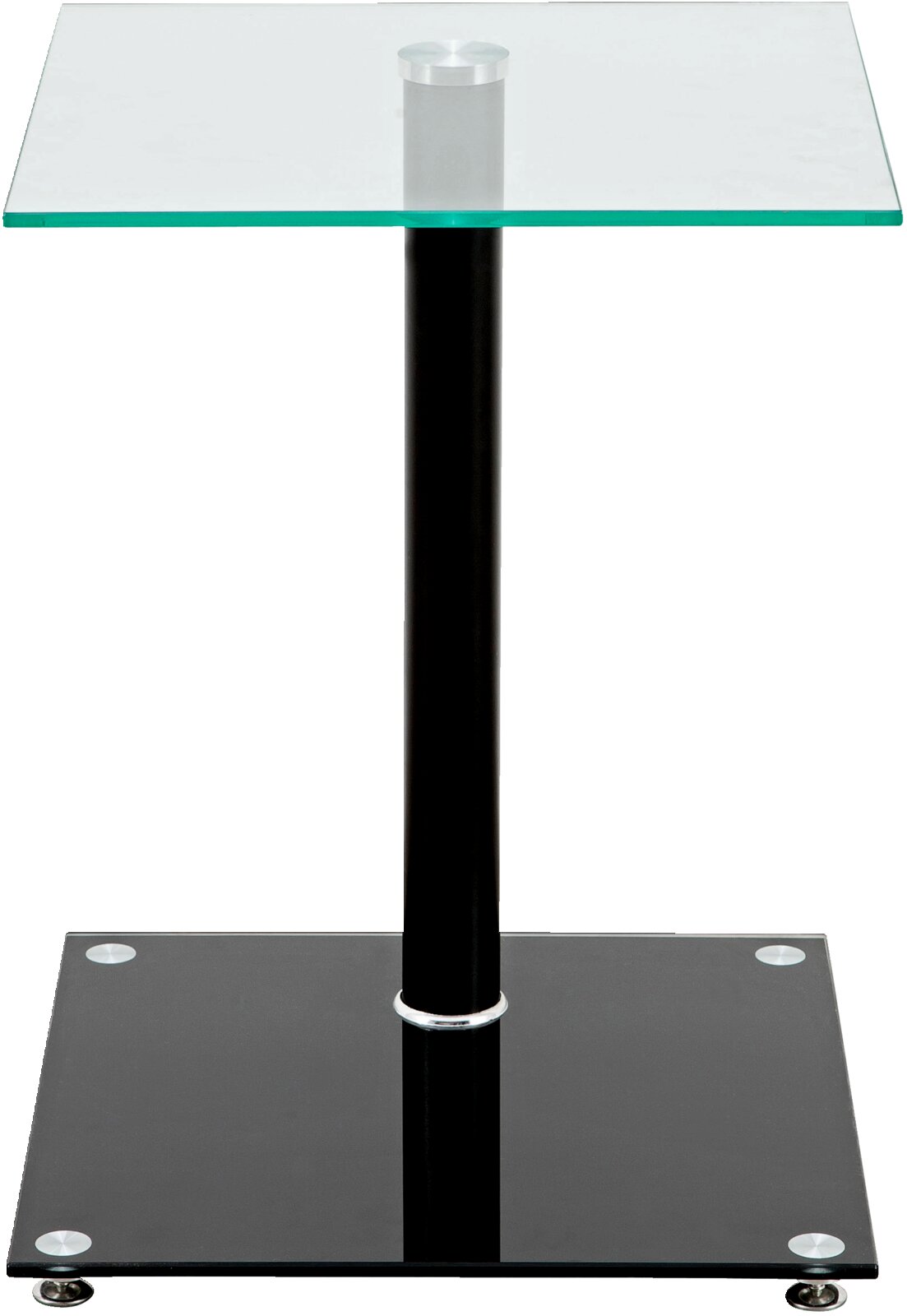 Cantus Beistelltisch QUADRO Moderner Beistelltisch mit Glasplatte und schwarzem Standfuß, Frontalansicht