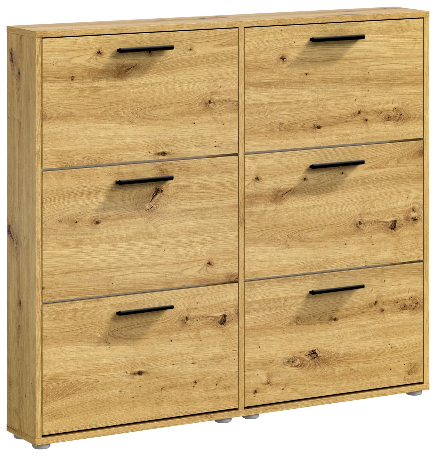 Carryhome Schuhkipper 6er SAM Schuhkipper aus Holz mit sechs Fächern und schwarzen Griffen, frontale Perspektive