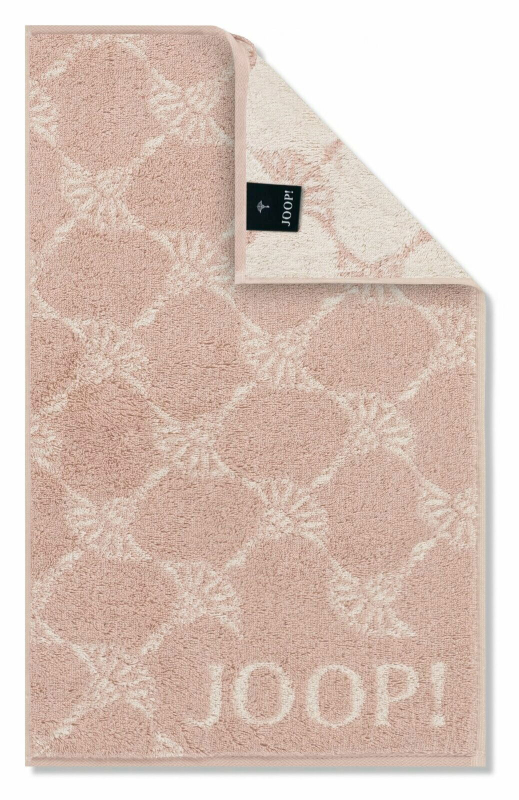 Gästetuch in Rosa mit geometrischem Muster und JOOP! Logo, von oben fotografiert