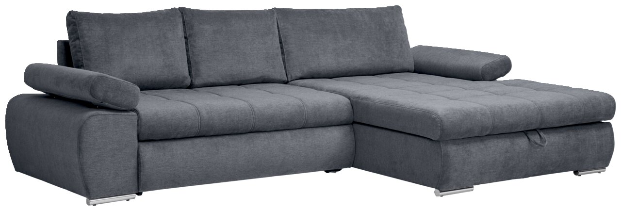 Ti´me Ecksofa INFERNO Graues Ecksofa mit Ottomane auf der rechten Seite, moderne und gemütliche Optik, seitliche Perspektive